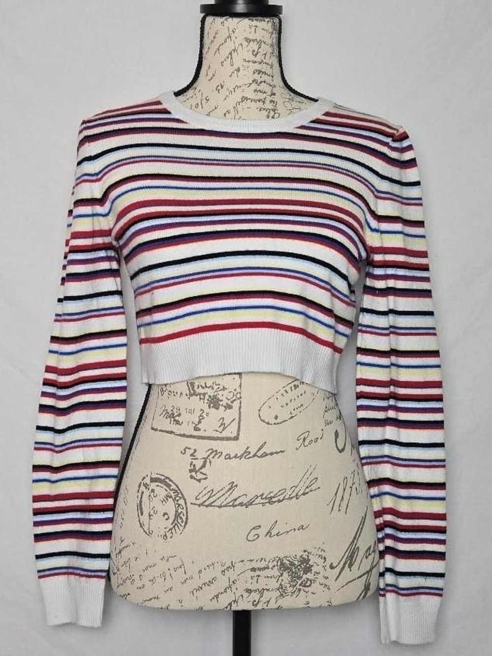 Fashion Nova Multi-Color Striped Crop Knit Sweater Top - Medium